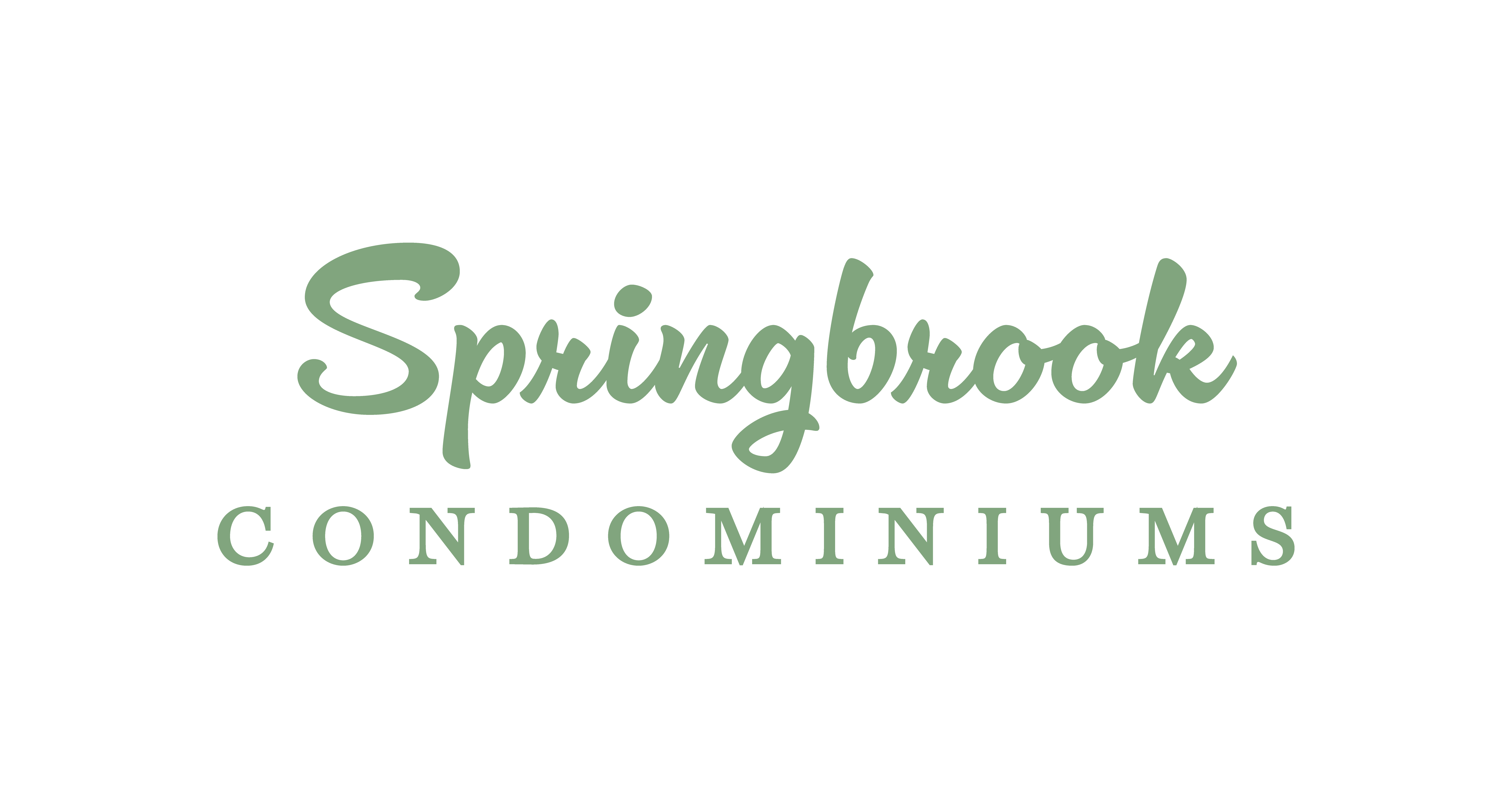 Springbrook Condominiums written in white on a green background.